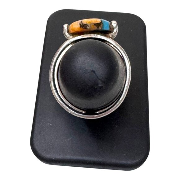 Southwestern Sterling Silver Marquise Inlay Ring Turquoise Spiny Oyster Shells 7 - Picture 8 of 9